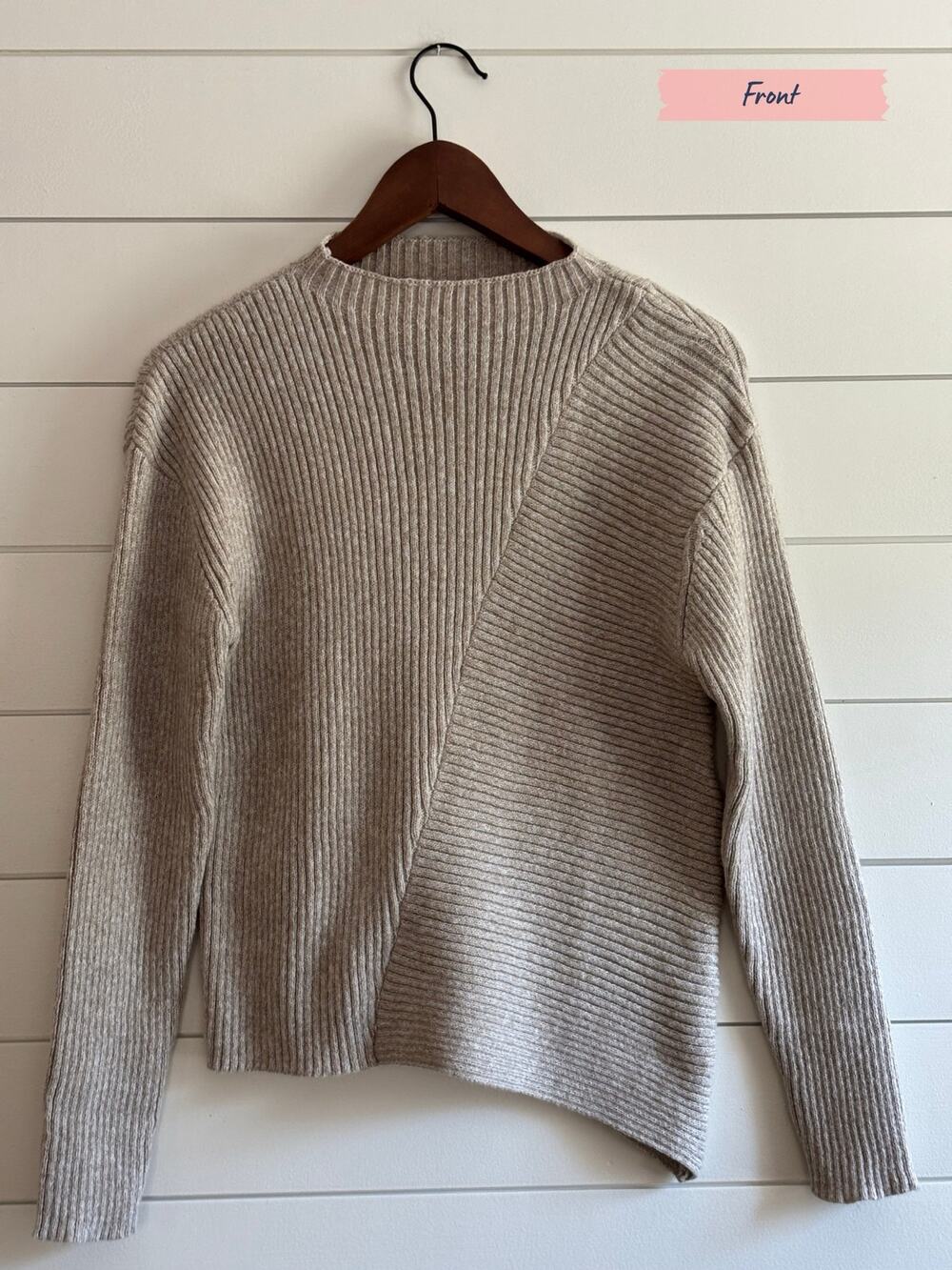 Edited Women’s Rib Sweater | Oatmeal | Small | Asymmetrical | Mock Neck